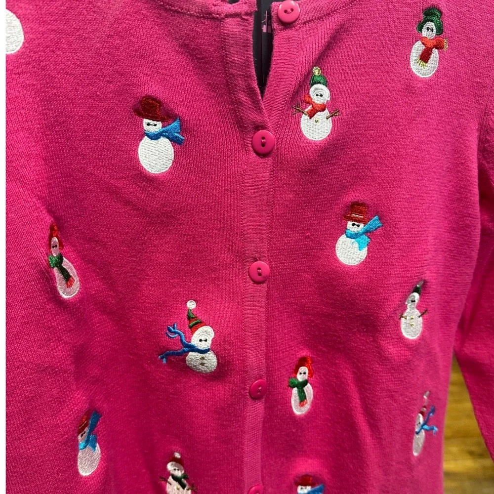 Designers Originals Studio Joy Pink Snowman Embroidered Button Front Cardigan M - Picture 2 of 4
